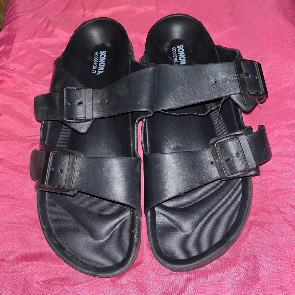 Sonoma Black Buckle Sandals 2 Pairs Slides Size 12 Men’s Water Shoes